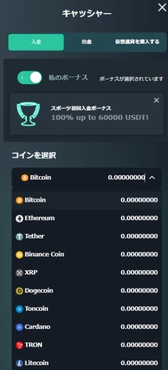 ベイブカジノの入金ステップ2