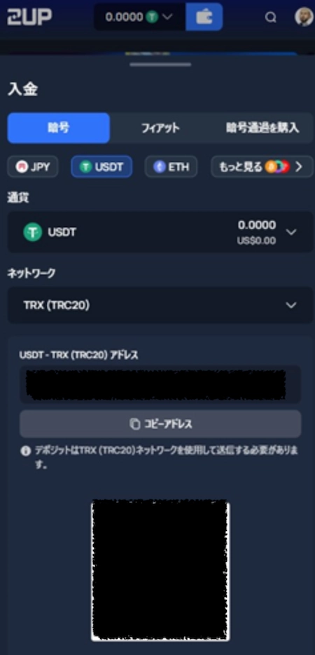 ツーアップカジノの仮想通貨入金