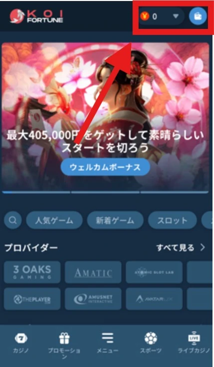 コイフォーチュンカジノの入金方法 (ステップ1)