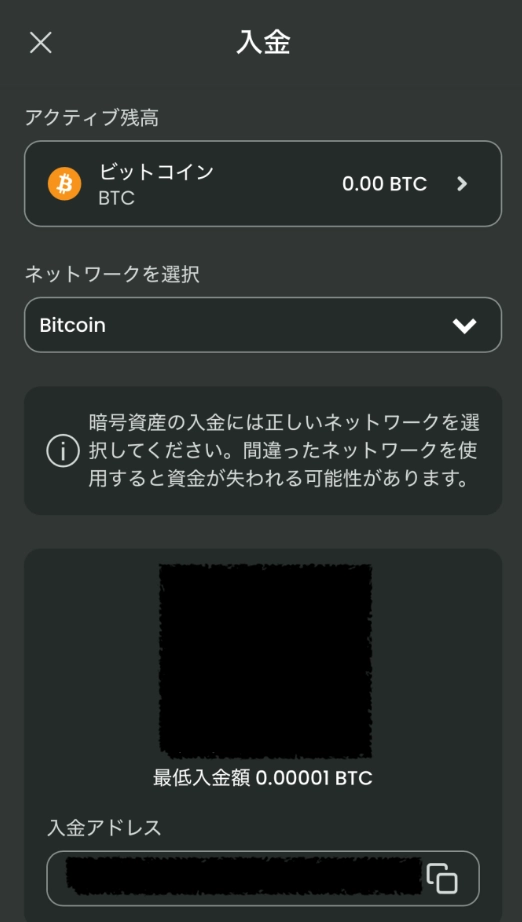 QRコードから実際に入金する画面