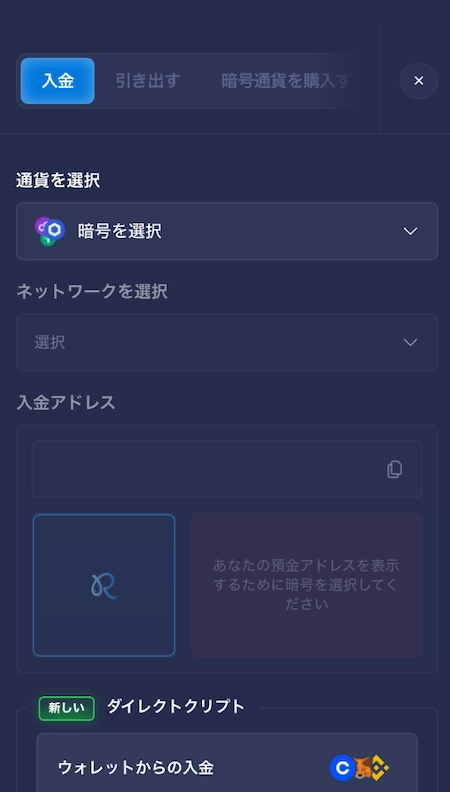 レインベットの入金通貨選択