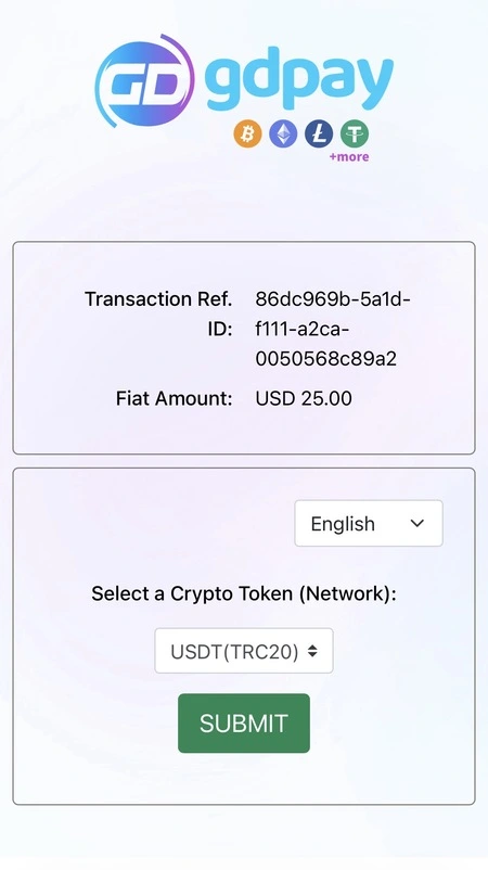 ダファベットの仮想通貨入金の決済ページ