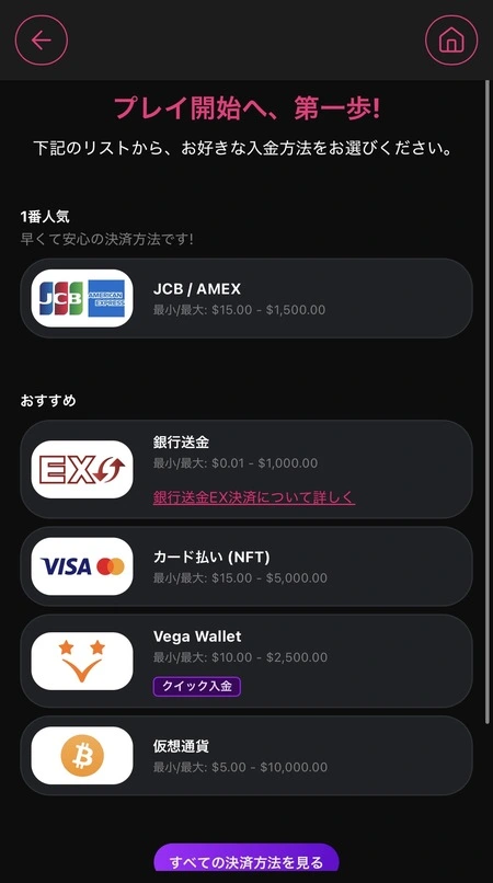 インターカジノの入金決済オプション