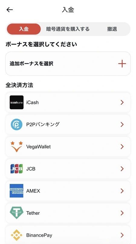 テッドベットの入金オプション