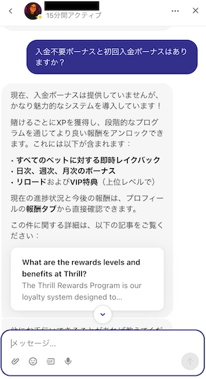 スリルカジノのサポートチャット