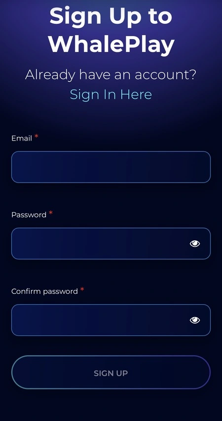 ホエールプレイの登録情報入力画面